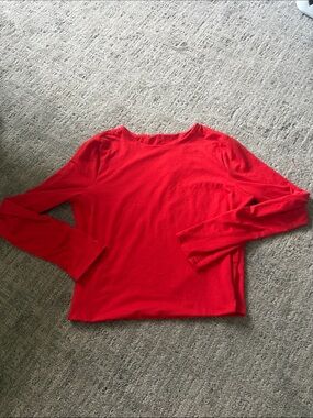 Red Slightly Cropped Long Sleeve Fitted Shirt